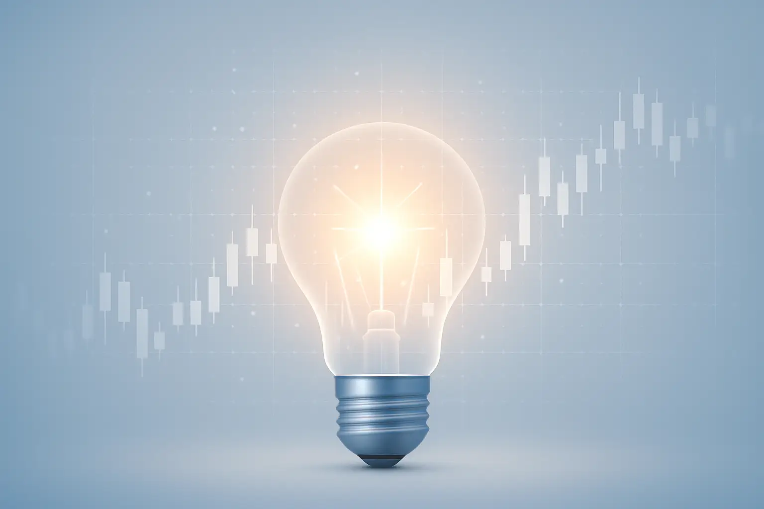 Glowing lightbulb with data overlays symbolizing market insight